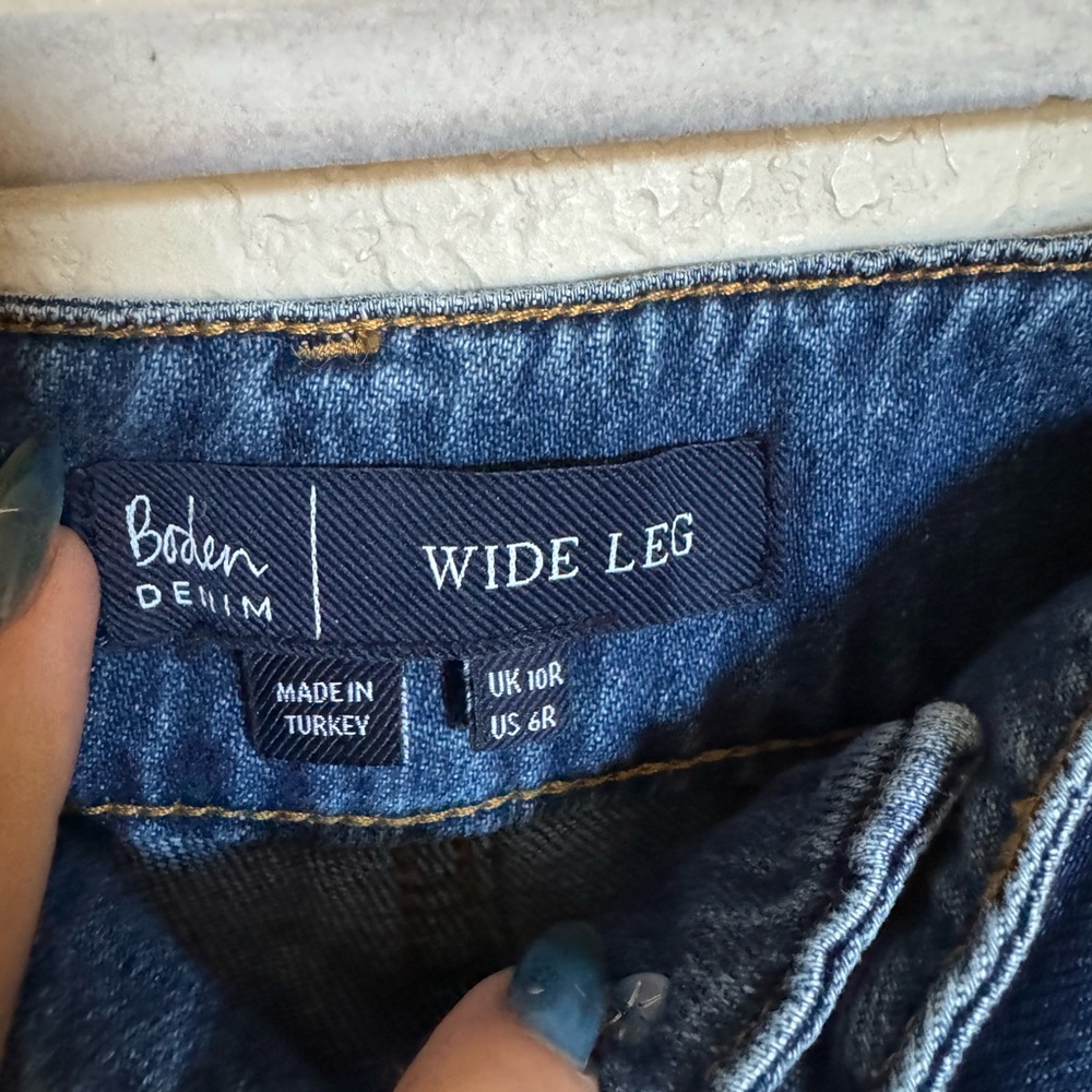 Boden Belted Wide‎ Leg Jeans Size 10 R Blue Business Casual - Picture 4 of 7
